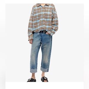 R13 NWOT Drop Neck Cropped Shirt Bright Blue
Plaid Flannel long Sleeve Shirt  S